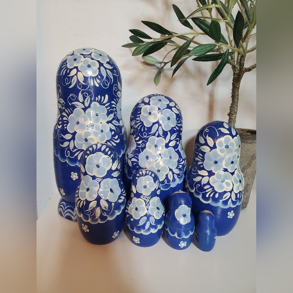 Blue Floral Nesting Dolls Set - Picture 8 of 12